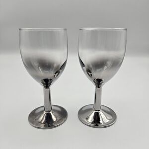 Vintage MCM France Ombre Clear Silver Cocktail Wine Glasses Goblets Set Of 2